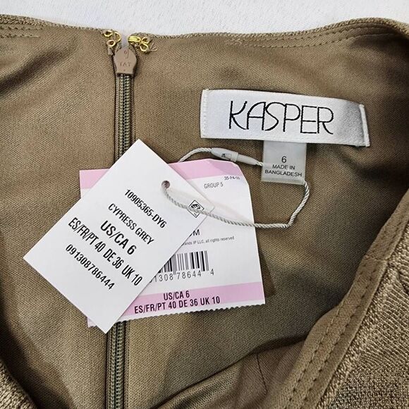 Kasper Women's 6 Extended-Shoulder Sheath Dress Cypress Grey Cap Sleeve Career - Picture 6 of 10